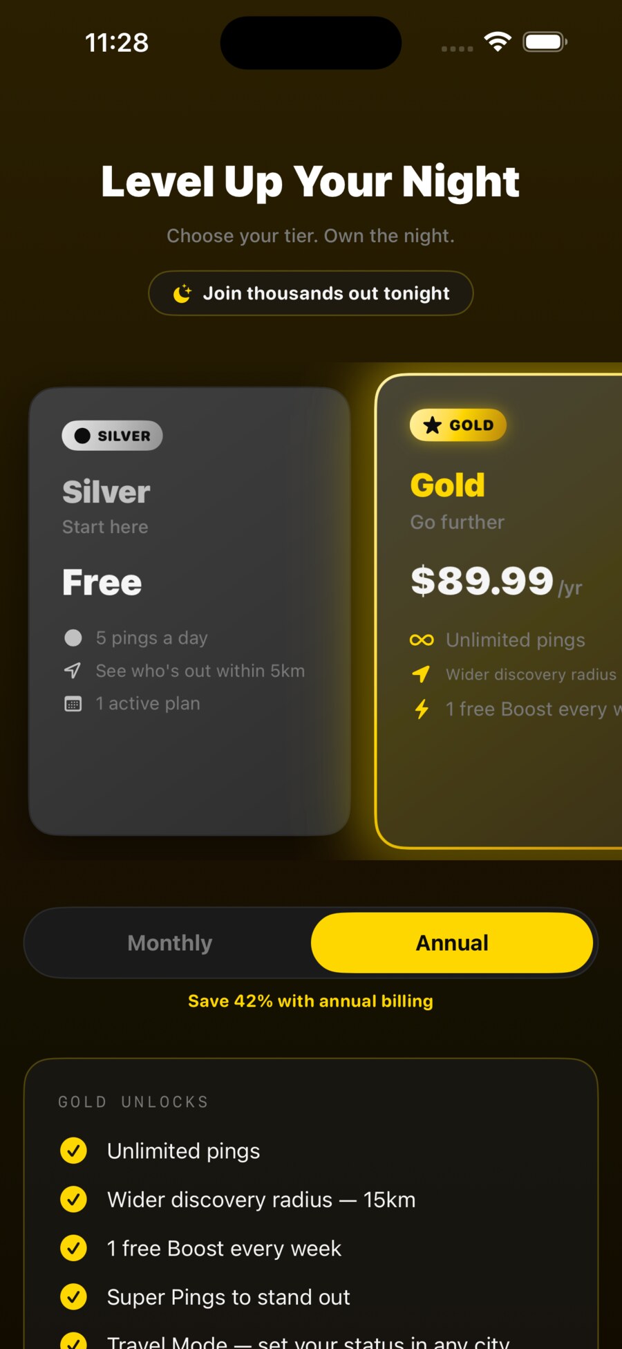 2NIGHT dating app — Silver, Gold and Platinum membership